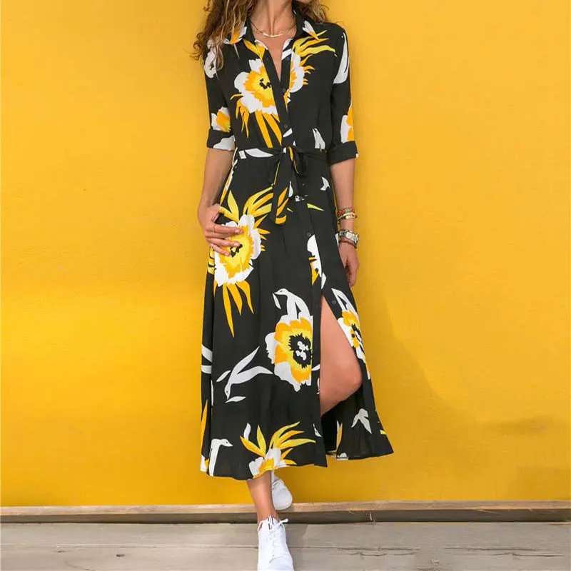 

2019 Summer Floral Print Dress Women Plus Size Midi Dress Female Casual Elegant Boho Dress Ladies A-line Party Dress For Women