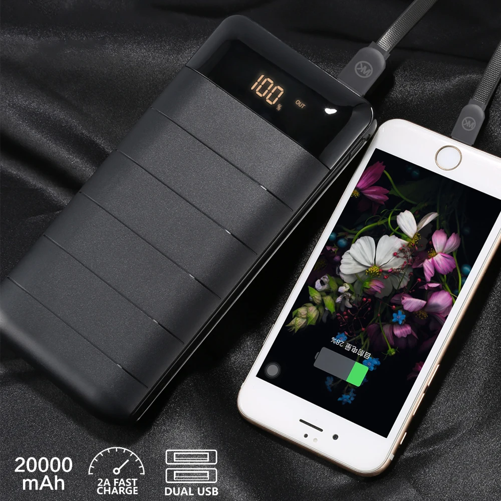 Портативный внешний аккумулятор 20000 мАч для iphone 7 Xiaomi Mi huawei ЖК-дисплей двойной USB светодиодный аккумулятор для телефонов Аксессуары