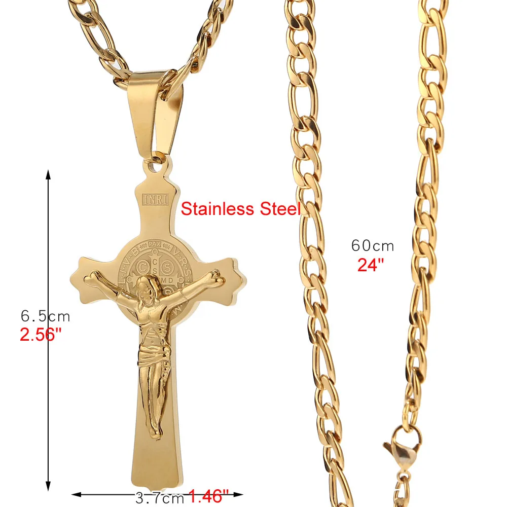 Позолоченное мужское ожерелье с подвеской Святого Бенедикта из нержавеющей стали, католический Римский крест, защита демона, охотник за привидениями