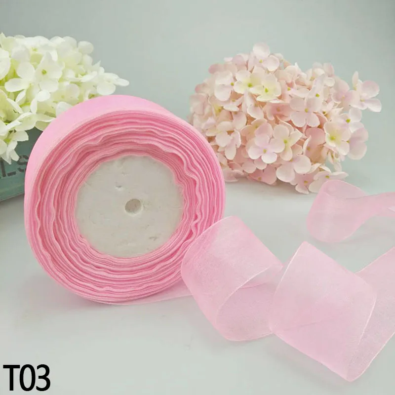 4 см* 45 м сплошной цвет органза тюль ленты рулон упаковка для свадебного подарка упаковка DIY Материал вечерние украшения лента для скрапбукинга - Цвет: T03