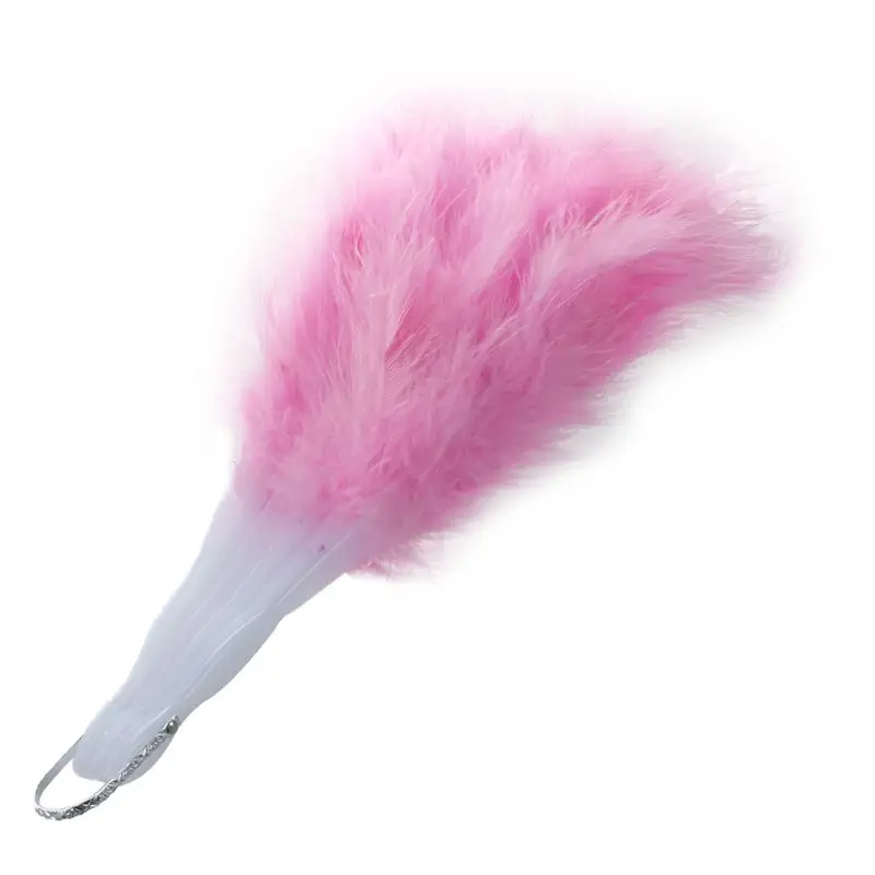 

Fashion-Pink Soft Feather Plastic Dancing Foldable Hand Fan with Metal Hanger