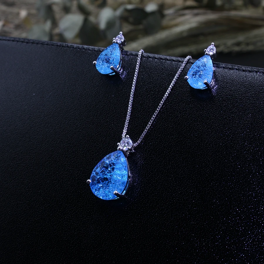 Water Drop Jewelry Sets For Women Fashion Jewellery nature stone with crytal glass Stud Earrings and pendant necklace of party Water Drop Jewelry Sets For Women Fashion Jewellery nature stone with crytal glass Stud Earrings and pendant necklace of party