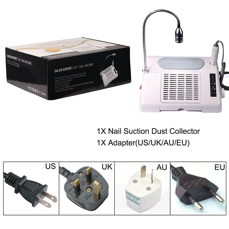 3 в 1 электрическая дрель для ногтей пылесборник всасывающая машина настольная с лампой Маникюр Педикюр оборудование для дизайна ногтей дрель для ногтей