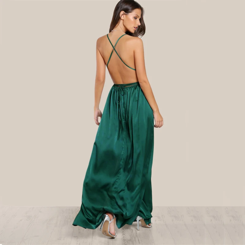 green maxi satin dress