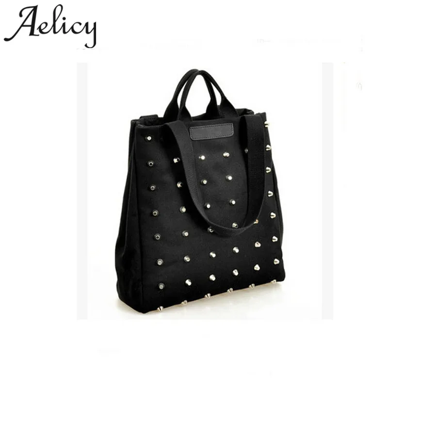 

Aelicy Fashion Black Canvas Handbag Women Large Capacity Totes Bag For Shopping Punk Rivet Top-Handle Bags Crossbody Bags S23