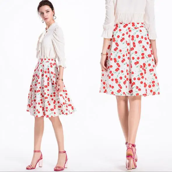 

Midi Skirt Women Summer 2019 Casual Floral Skirts Womens High Waist A Line Knee Length Skirt Fashion Hot Sale Ladies Wear S-XXL