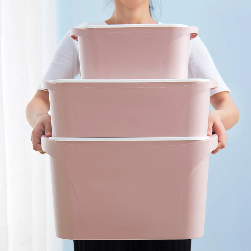 

Large Plastic Clothes Storage Box Wardrobe Finishing Box With Cover Strong Toy Snacks Sundries Cosmetic Organizer Box