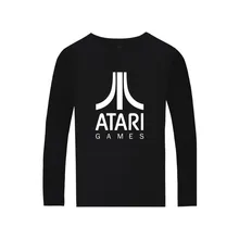 ATARI Logo of Atari Printed Long Sleeve T-shirt Arcade enthusiasts Atari Games Oversized Long T Shirt Men Spring Cotton Tees