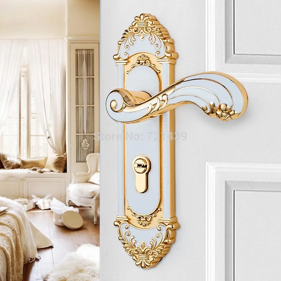  Europen Fashion Amber Gold Interior Solid Wood Panel Handle Lock Amber White Bedroom Bookroom Kitch - 32929523293