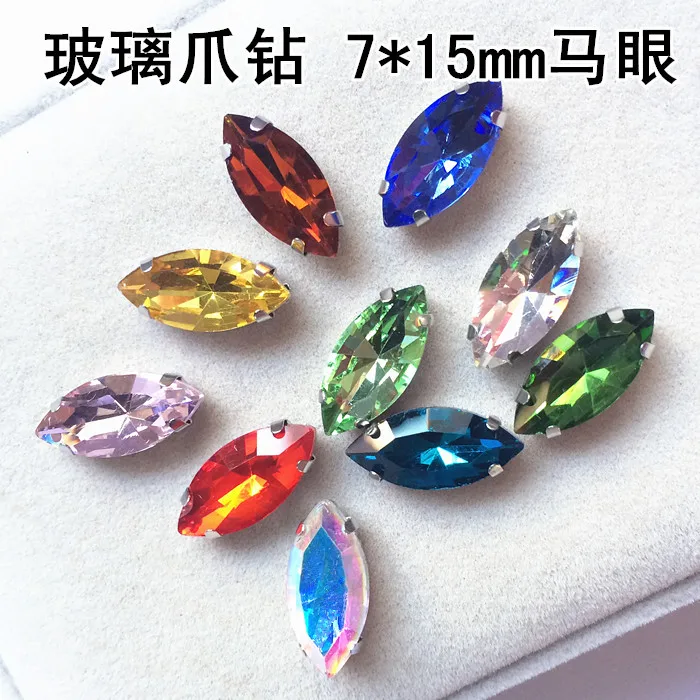 

100pieces/lot 7*15mm glass Sew On Rhinestones Fancy Crystals Stones For Clothes Crafts bags/clothes/shoes accessories