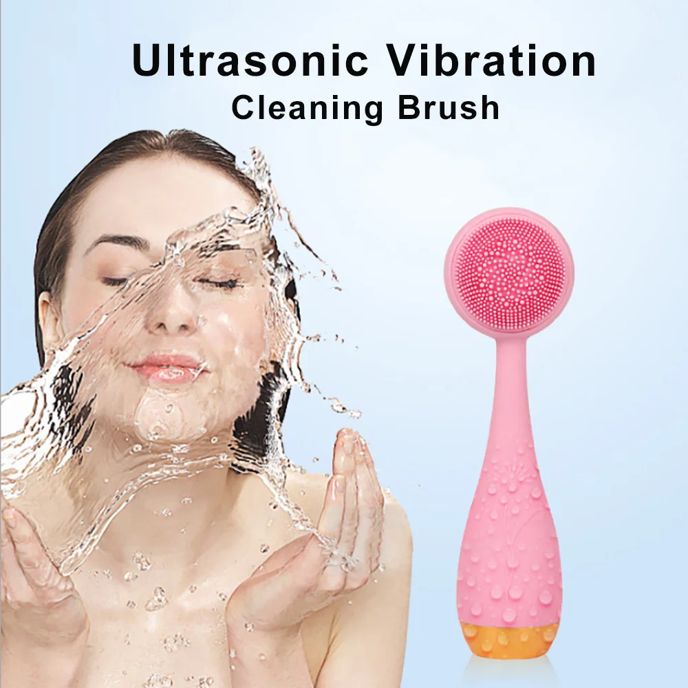 

2019 Sonic Vibration Silicone Facial Cleansing Brush Handled Deep Pore Cleaning Face Brush Battery Charge Skin Care Tool