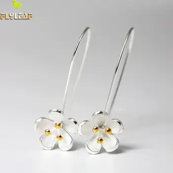 

Flyleaf 100% 925 Sterling Silver Flower Petals Dangle Earrings For Women Chinese Style Lady Vintage Jewelry