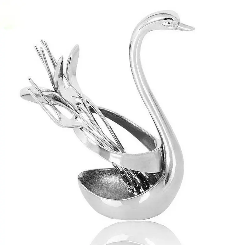 

Stainless Steel Spoon Stand Premium Fruit Fork Base Holder Creative Cygnus Fruit Sign Cutlery Set Western Tableware Kitchen Tool
