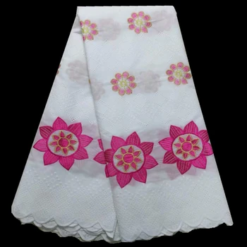 

african lace fabric pure cotton voile fabric for dress white and fuchsia embroidered swiss voile lace fabric 5yards /lot