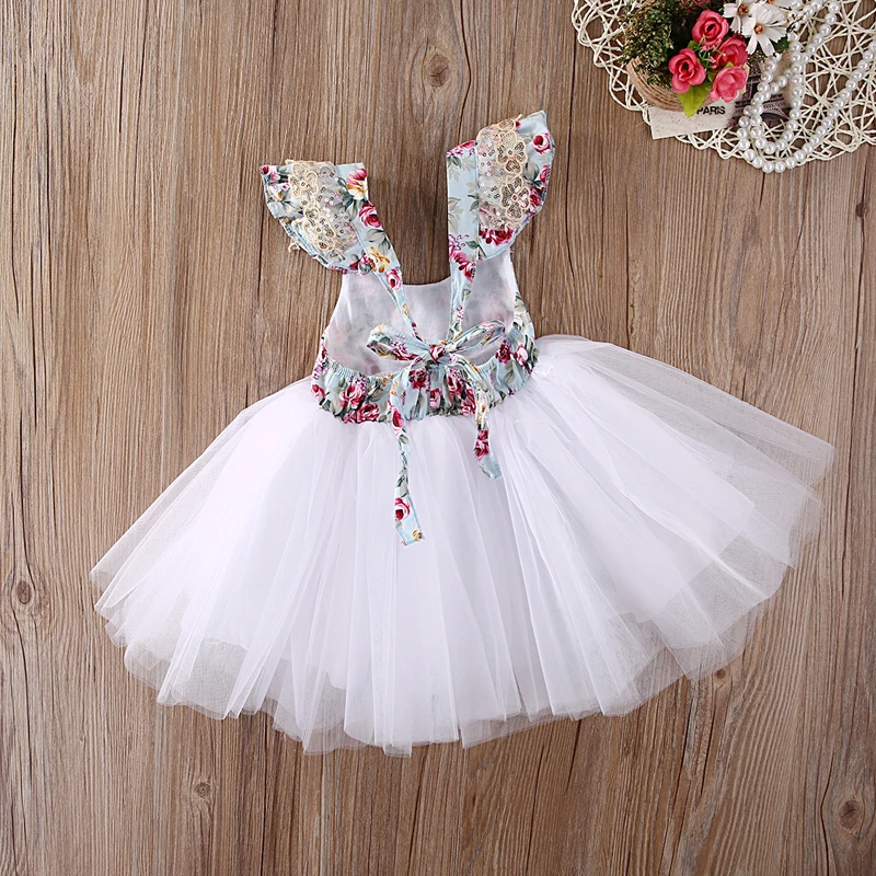 Модная Милая одежда От 0 до 5 лет летнее праздничное платье-пачка принцессы с круглым вырезом и цветочным принтом для новорожденных девочек