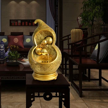 

110/220V Fashion Gold Gourd Plant Resin Outdoor Feng Shui Water Fountain Garden Home Air Humidifier Decorative Ornaments Gifts