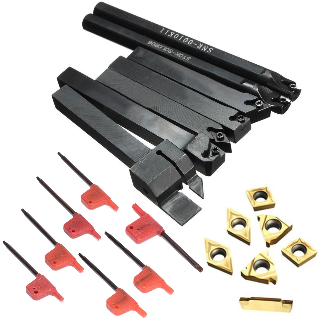 

7pcs Golden Inserts + 7pcs 10mm SER1010H11/MGEHR1010-2/SDJCR1010F07 Tool Holder Boring Bar with 7pcs Wrenches