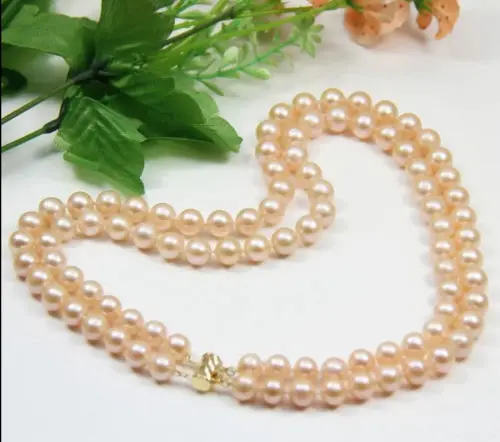 

2 ROWS 9-10MM AAA South Sea Pink Pearl Necklace 17- 18"14k GOLD CLASP ^^^@^Noble style Natural Fine jewe SHIPPING (C0309)