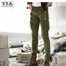 Новинка, мужские облегающие повседневные брюки, плиссированные джинсы-карго, джинсовый комбинезон, обтягивающие штаны, военные штаны для фитнеса, штаны для мужчин