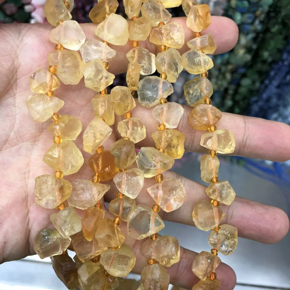 

Natural Yellow Crystal Raw Citrin e Pear Drop Nugget Bead, Genuine Gem Jewelry Making Beads 3strings of 15.5"