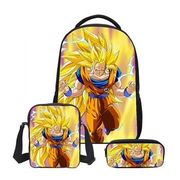 

2020 Hot Dragon Ball 3PC Set Boys School Shoulder Bags with Pencil Case Luxury Student Backpacks DIY Print Cool Children Bookbag