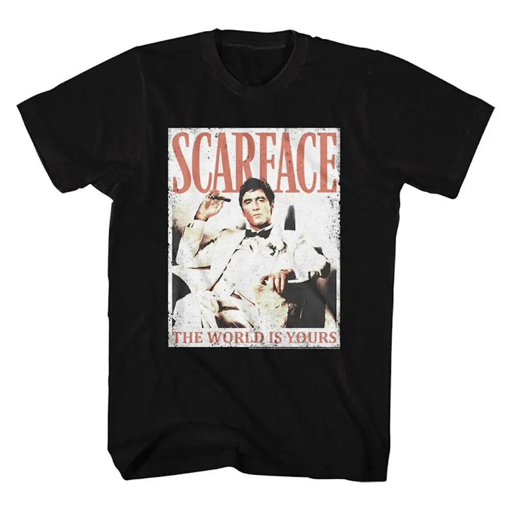 Scarface Тони Монтана мир ваш Мужская футболка белый черный Pacino мафия фильм