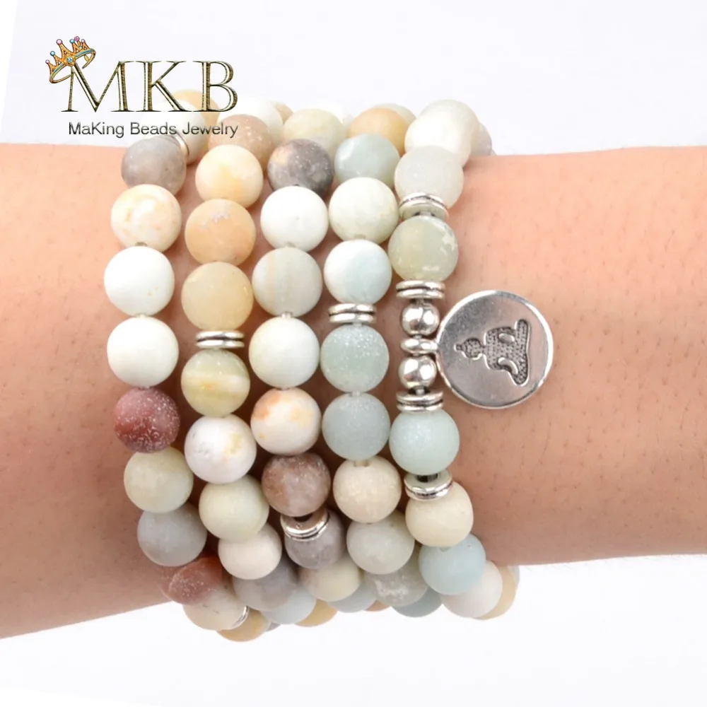 

108pcs Mala Beads Bracelet Boho Natural Matte Amazonite Beaded Buddha Charm Bracelets For Women Men Yoga Jewelry Dropshipping