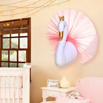 

3D Golden Crown Swan Princess Doll Stuffed Plush Toy Animal Head Wall Hanging Decor for Girl Baby Kid Wedding Cute Birthday Gift