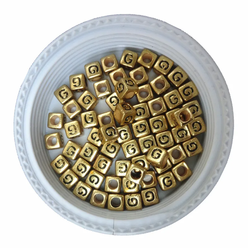 

Free Shipping 500pcs 2600pcs/Lot 6*6MM Big Hole Cube Acrylic Letters Beads Vintage Gold Tone Square Plastic Alphabet Beads