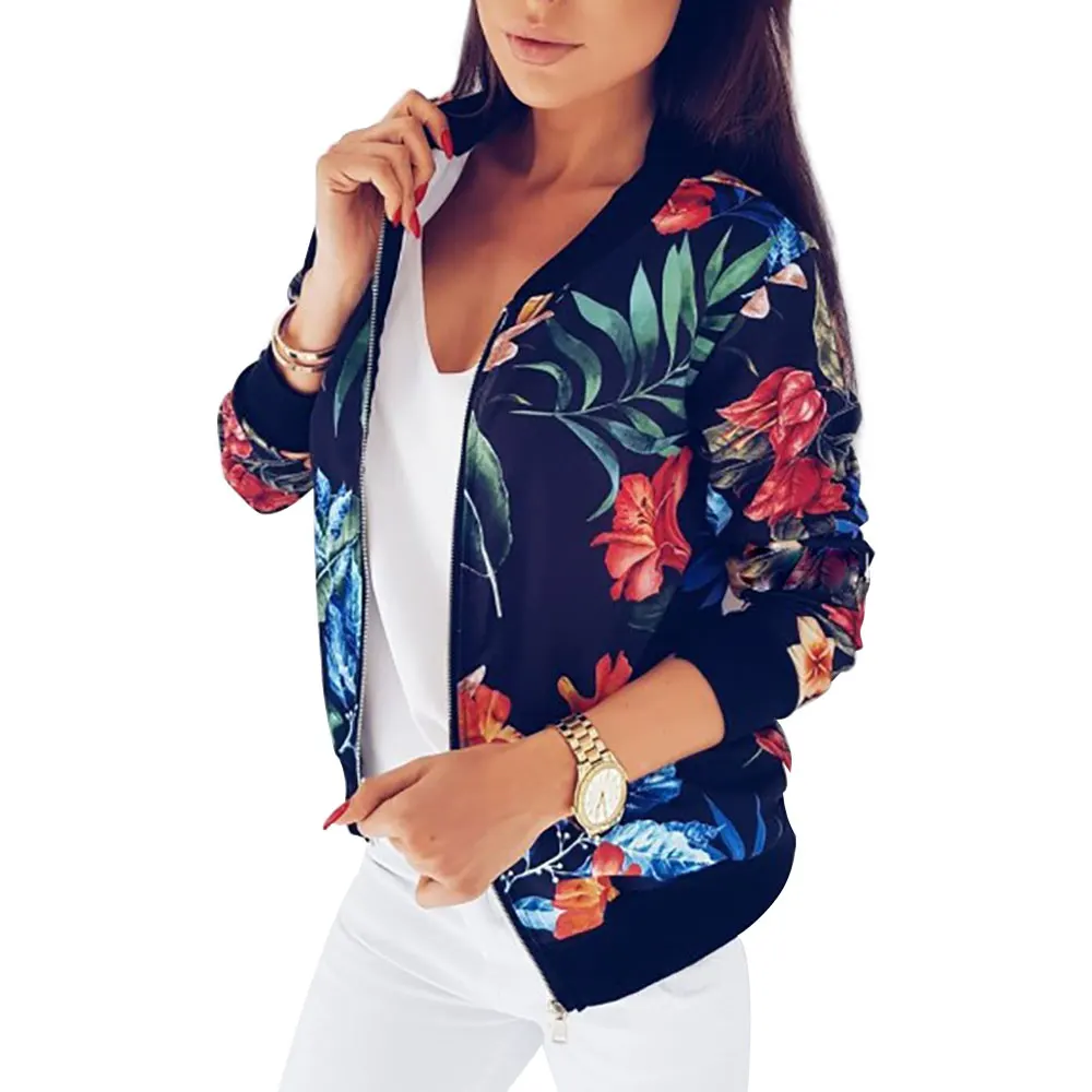 buy  2018 Women Coat Retro Floral Print Zipper Up Jacket Casual Coat Autumn Long Sleeve Outwear Women Ba