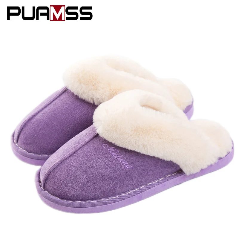 Женские зимние теплые тапочки хлопковые домашние тапочки для влюбленных домашняя обувь из плюша женская обувь тапки - Цвет: S18 purple