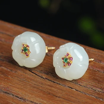 

Pure Silver White jadeite Stud Earrings Women Stud Earrings