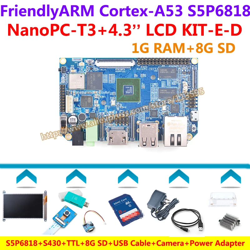 NanoPC T3 Development Demo Board+4.3' Capacitive touch Screen+TTL+8GB SD+USB Cable+ Power+Heatsink+Case+Camera=NanoPC T3 Kit D NanoPC T3 Development Demo Board+4.3' Capacitive touch Screen+TTL+8GB SD+USB Cable+ Power+Heatsink+Case+Camera=NanoPC T3 Kit D