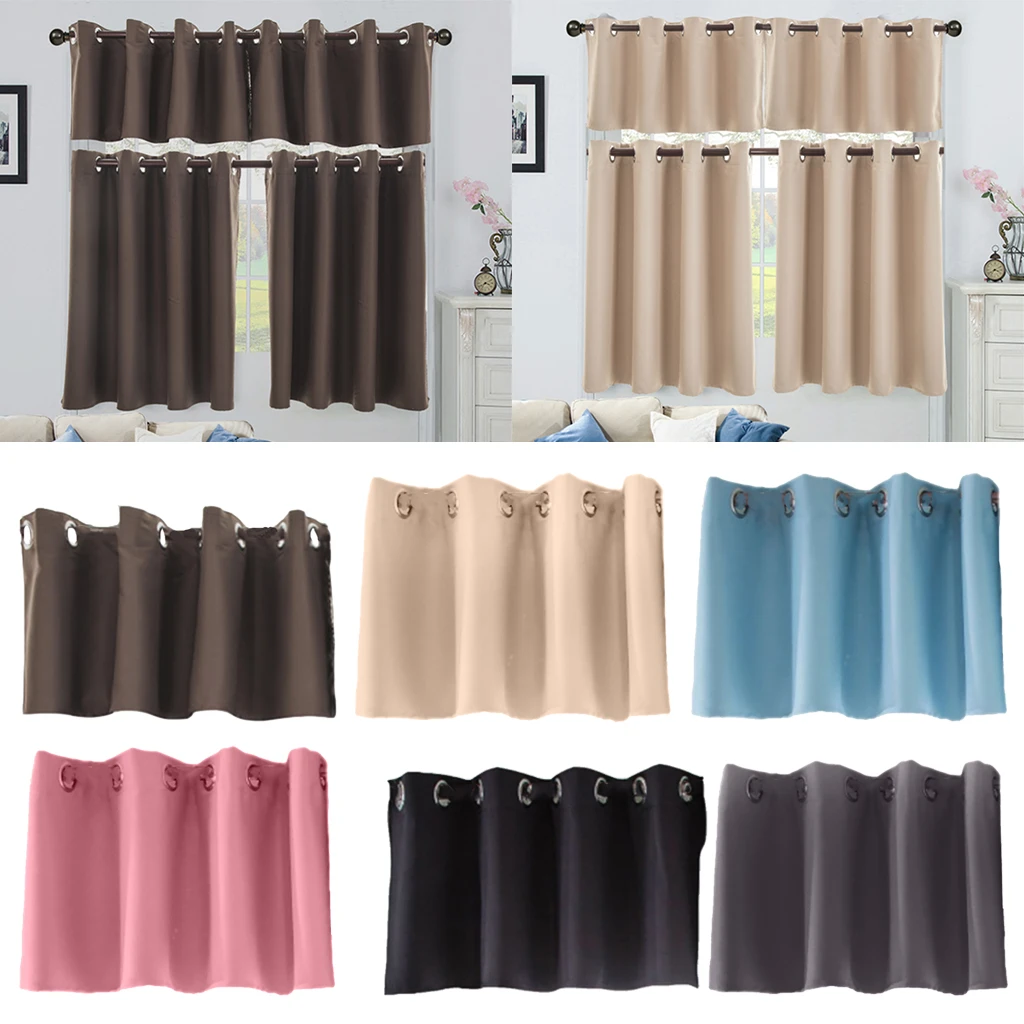 Blackout Ring Top Half Curtain Window Tiers Valance Sheer Voile Curtain Door Panels for Cafe Kitchen Decor Home Room Ornament
