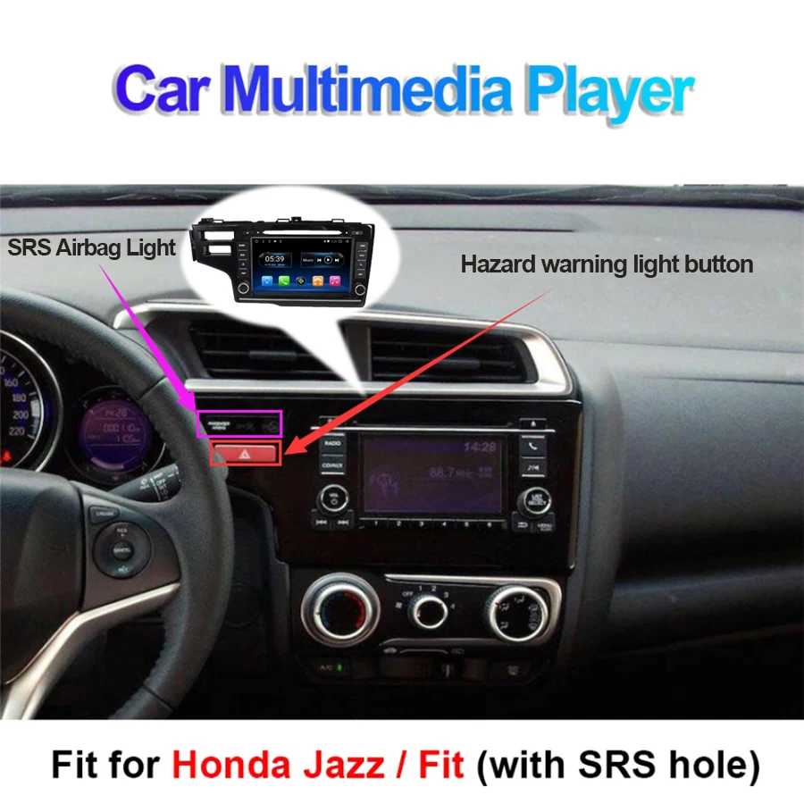 Excellent Android 7.1/8.1 Car DVD Multimedia Player For Honda Fit/Jazz Left Hand Driving 2014- with SRS Hole Car Radio GPS Navigation 1