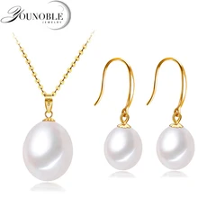 Свадебные туфли из золота 18 карат Ювелирные наборы серьги для женщин, Золотая подвеска с 925 серебряное ожерелье цепь с настоящим жемчугом, жемчужные ювелирные изделия юбилей