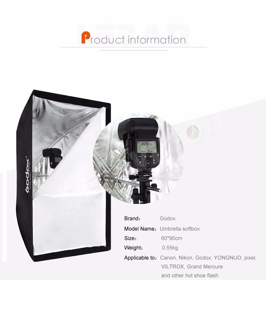 Godox портативный 60*90 см 2"* 35" фото-зонт софтбокс Отражатель для вспышки Speedlight(только софтбокс