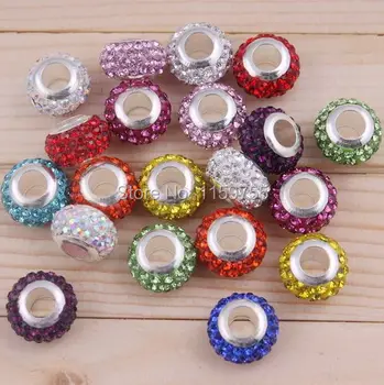 

Fashion! 50PCS Round Crystal clay pave rhinestone beads fit charm bracelet