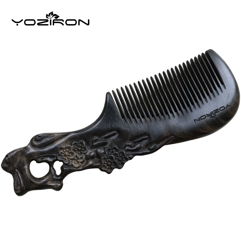 

YOZIRON 17*5.5cm Natural Double-Sides Engraved Carved CHACATE PRETO wooden combs Handmade Anti-static massage handle combs Y099