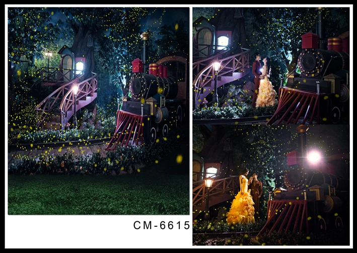 Сказочные свадебные фоны фотография Ретро поезд много светлячков в темноте