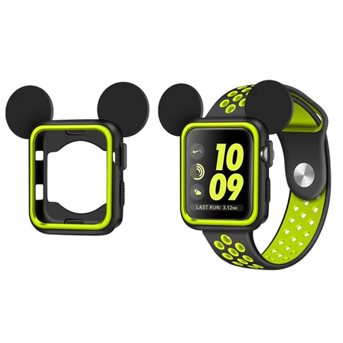 Спортивный силиконовый чехол для часов+ ремешок для часов Apple Watch 42 мм 38 мм Iwatch 3 2 1 сменный ремешок для часов+ защитный чехол с Микки Маусом - Цвет ремешка: black yellow