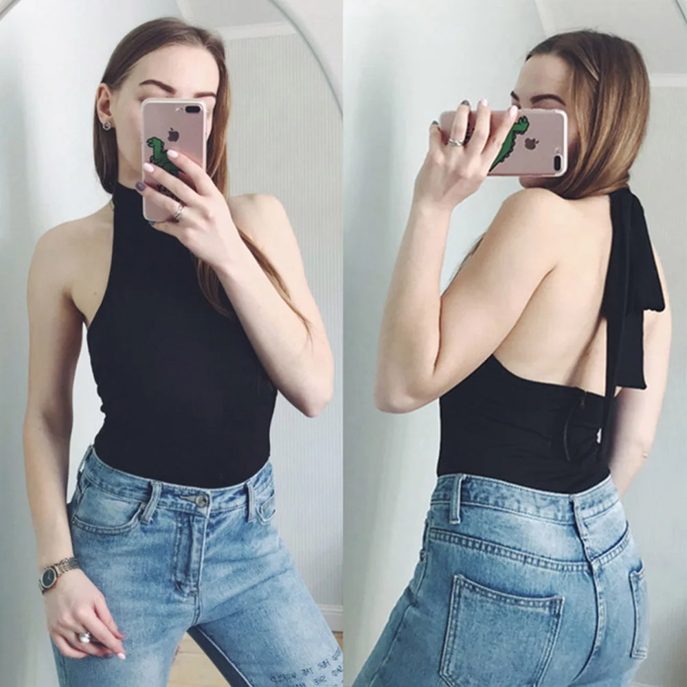 

Miss Moly Bodysuit Women Sleeveless Scoop Neck Blackless Bodycon High Neck Skinny Bodysuit Lace Up Bandage Tight Jumpsuit