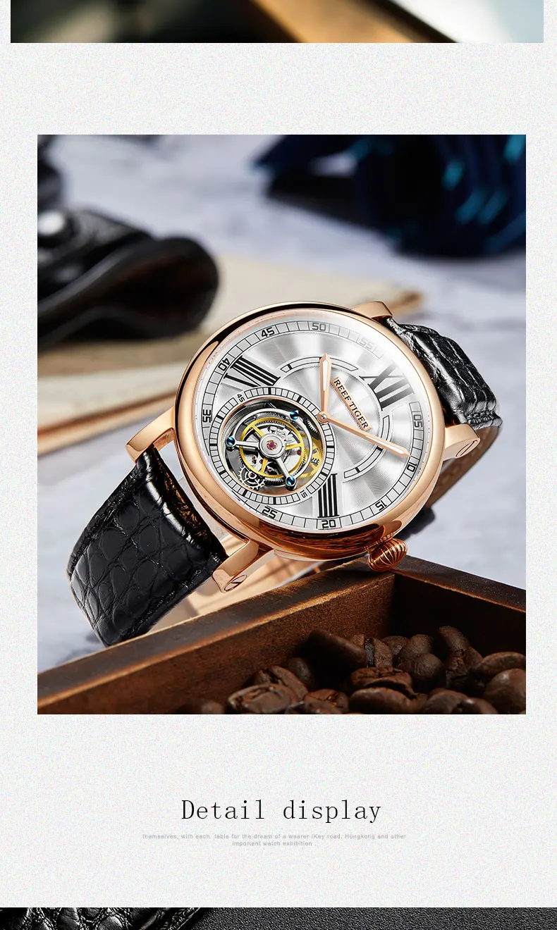 Риф Тигр/RT повседневные дизайнерские часы для мужчин Роскошные часы из розового золота Tourbillon автоматические часы с ремешком из аллигатора RGA1999
