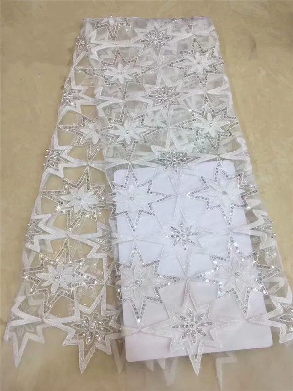 

New design French Net Sequin Lace Fabric 2019 beads Latest african sequence lace fabric with embroidery tulle fabric White Gold