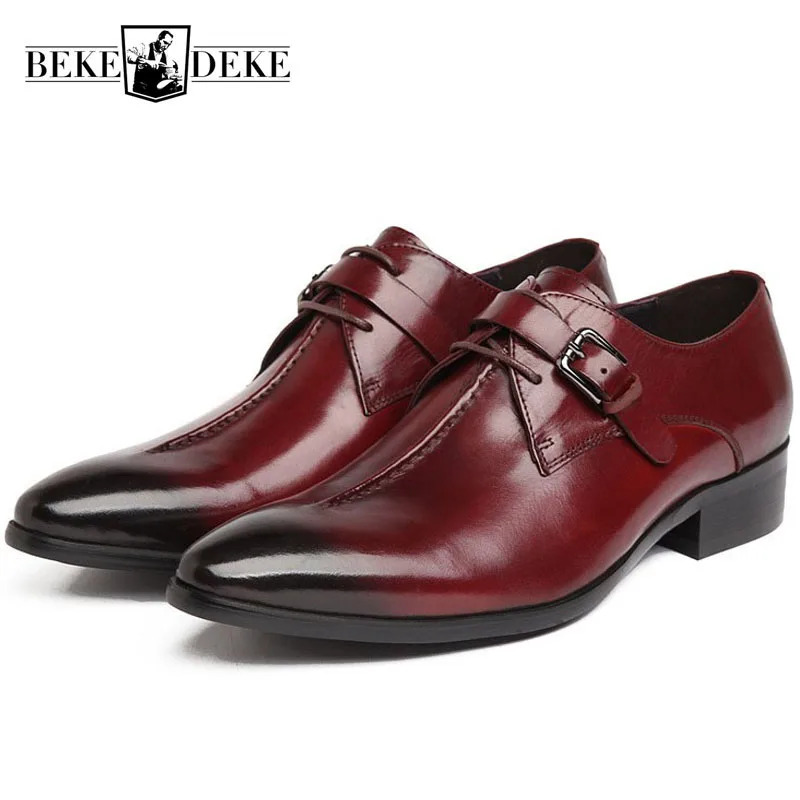 2019 Up Homens Casamento Wine Zapatos Noivo Partido Formal De Genuíno Vestido Sapatos Fivela Couro New black Masculinos Red Moda Calçado Dos Sapatas Lace Prom w7ZCXq