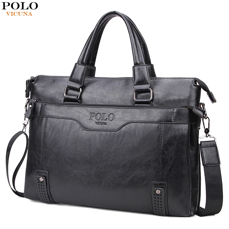 

VICUNA POLO Fashion Vintage Bottom Hollow Mens Handbag sacoche homme Large Capacity PU Leather Man Shoulder Bags Male Briefcase