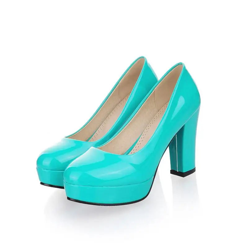 Asumer/вечерние туфли с круглым носком женские туфли-лодочки из искусственной кожи свадебные туфли большие размеры 34-43; Новое поступление; демисезонные туфли на высоком каблуке и платформе - Цвет: Небесно-голубой