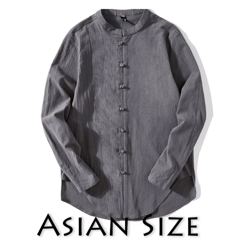 Sinicism Store мужские повседневные цветные рубашки с пряжкой мужские летние рубашки мужские винтажные однобортные рубашки в китайском стиле - Цвет: Gray(AsianSize)