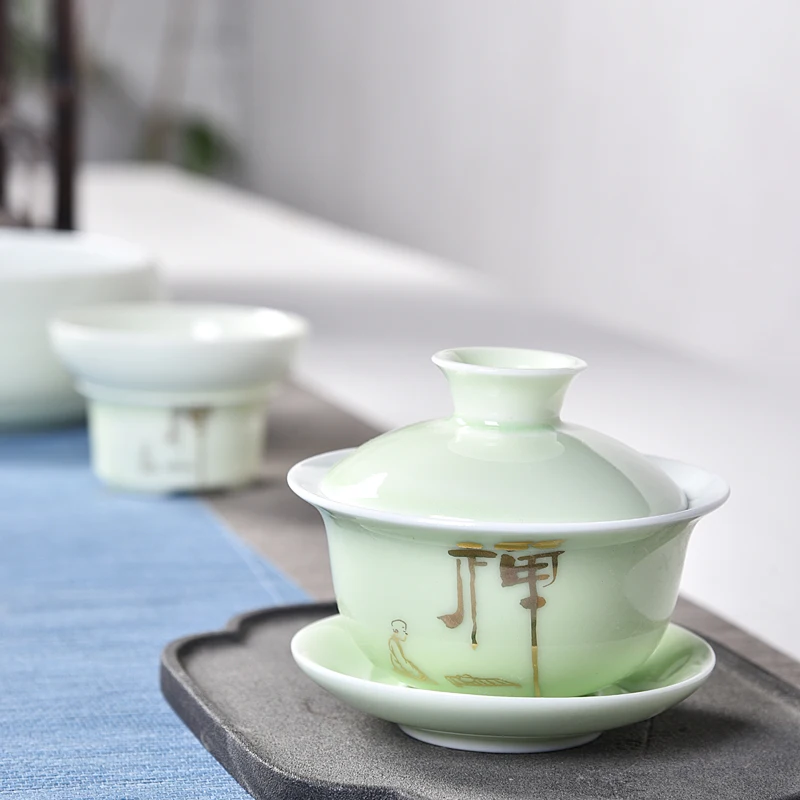 Китай ручной росписью Gaiwan, Dehua Высокое качество белой фарфоровой чашки чая набор для путешествий красивый и легкий чайник