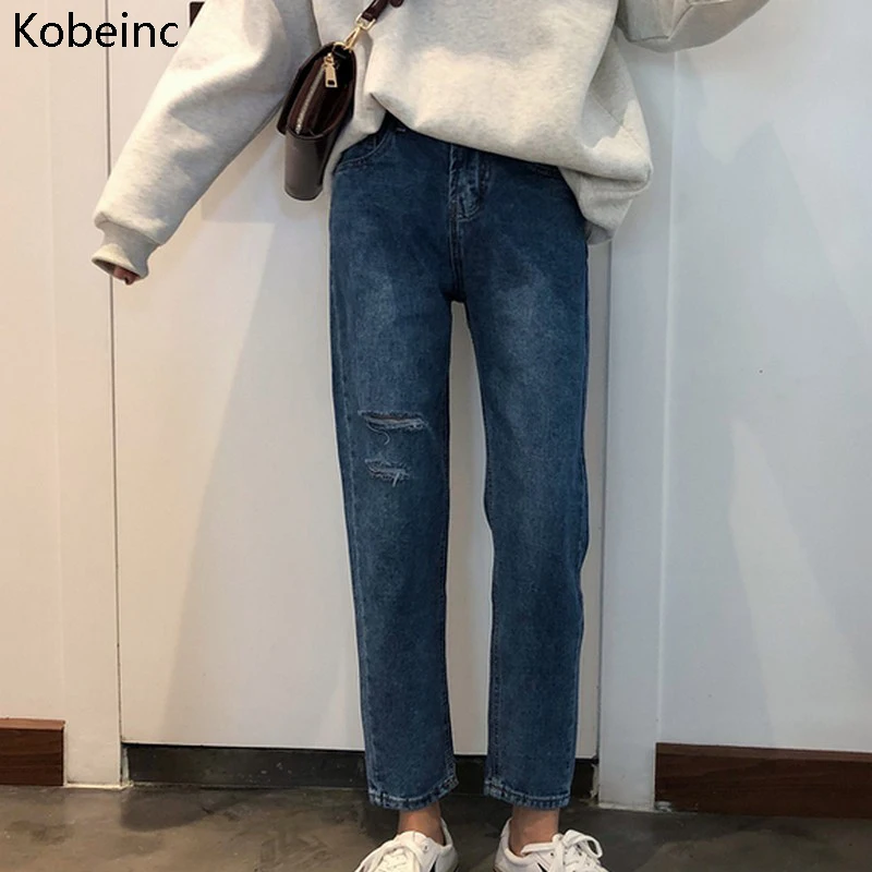 Kobeinc Classic Women High Waist Denim Jeans Vintage Slim